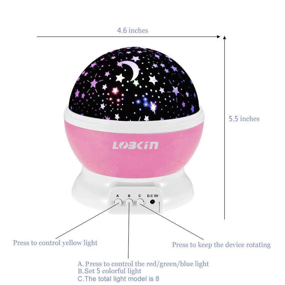 Ecandy Constellation Night Light Projector Lamp 360 Degree Rotating 3 Mode Romantic Cosmos Star Sky Moon Bedroom Light for Children,Baby Bedroom,Christmas Gifts,Pink