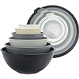 COOK WITH COLOR Mixing Bowls with TPR Lids - 12 Piece Plastic Nesting Set includes 6 Prep and Lids, Microwave Safe Bowl (Black Ombre)