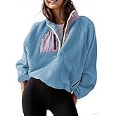 AMEBELLE Women’s Lightweight Fleece Pullover Jacket Cropped Fall Winter Fuzzy Sherpa Jacket Sweatshirt Coat with Pockets(2616-Blue-M)