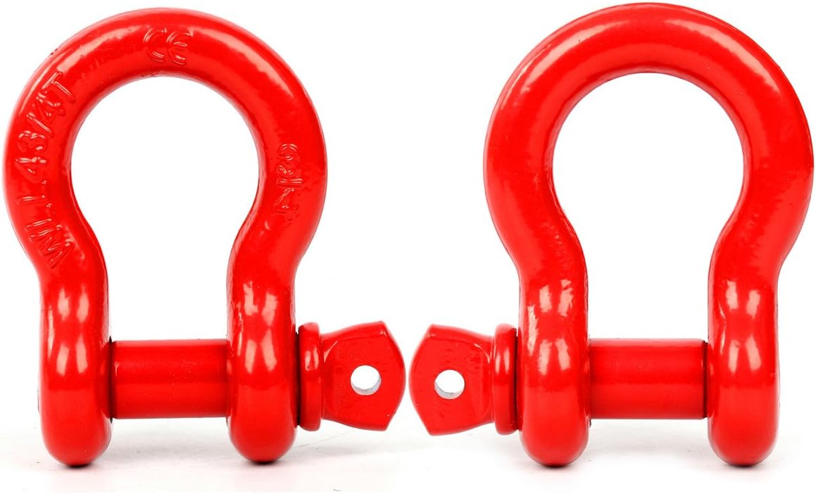 FreeTec 3/4" (2 PACK) D-ring Shackle, 4 3/4 tons WLL (9,500 Lbs), Heavy Duty Galvanized D Ring for Jeep Vehicle Recovery (Red)