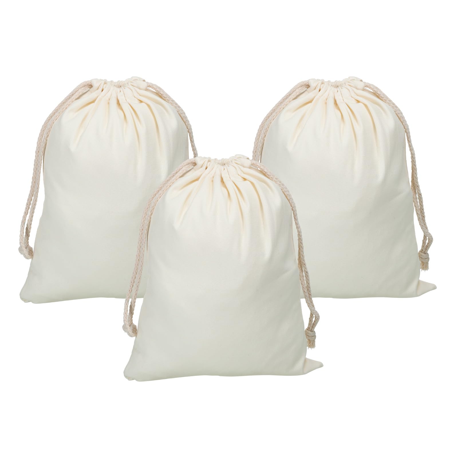 PATIKIL Reusable Drawstring Bags, 10x12.6 Inch 3 Pack Multipurpose Cotton Dust Bags, Luggage Organizer, Travel Essentials Storage Pouch, Beige