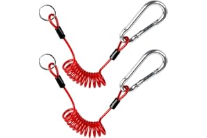 DPEI XUAN 2Pcs Breakaway Trailer Cable, Trailer Brake Cable, RV Stainless Steel Spring Towing Coiled Wire, Heavy Duty Steel Wire Extend to 4ft Coiled Safety Cables Strap for RV Towing Trailer Red