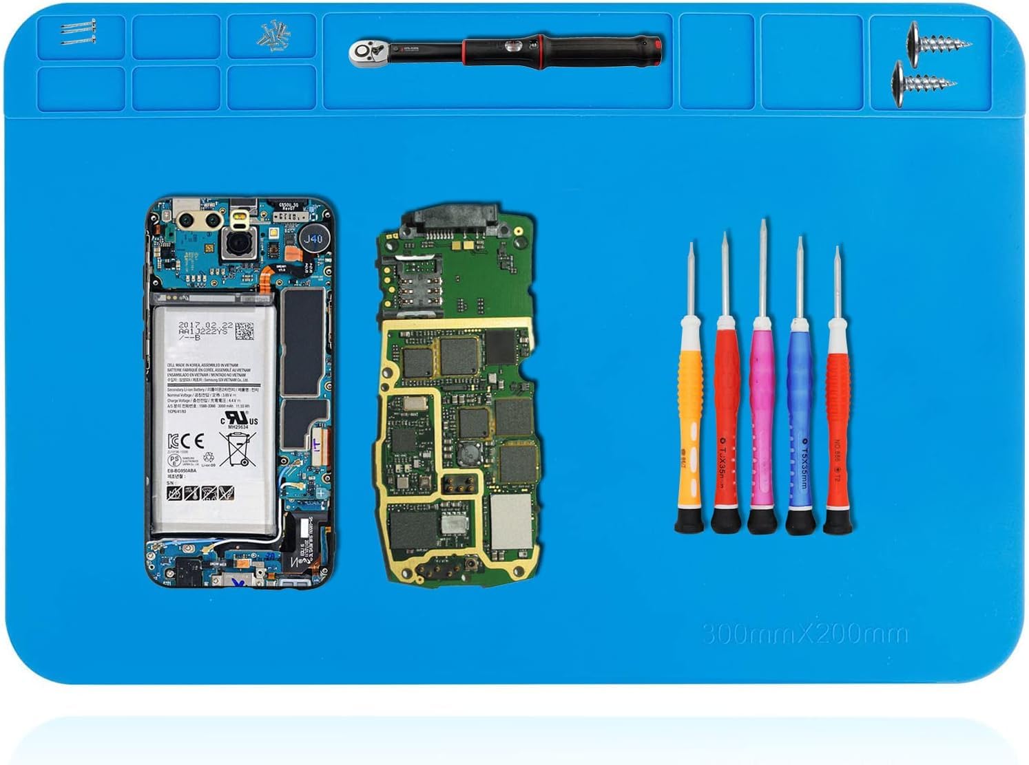 Soldering Mat, Antistatic Repair Mat, Soldering Work Mat with Scale and Screw Position for Soldering, from Mobile Electronics Repair, Smartphones, Watches (Blue-1, 30x20cm)