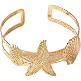 A-yeite Gold Plated Starfish Shell Arm Cuff - Elegant Adjustable Upper Arm Bracelet - Ocean Armband for Women - Summer Beach Jewelry