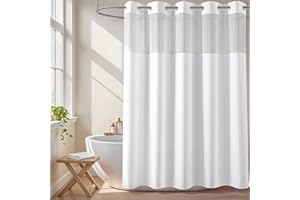 River Dream White Fabric Shower Curtain or Liner with Sheer Window, No Liner Included or Needed, Water Repellent, Machine Washable, 71x74 inches