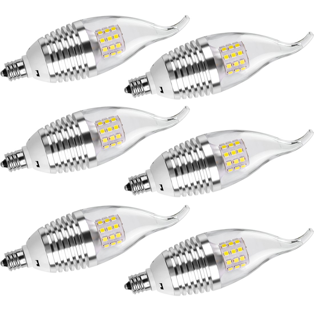LEDMO LED Candelabra Bulb,60W Equivalent-Base E12-7W-Daylight White 6000K,LED Candle Bulbs(6 Pack)