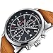 FOVICN Men's  Fashion Business Quartz Watch with Brown Leather Strap Chronograph Waterproof Date Display Analog Sport Wrist Watches, Black