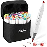 Ohuhu Alcohol Brush Markers, Double Tipped Sketch Markers for Kids, Artist Art Markers, Adults Coloring and Illustration, 72