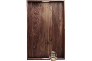 MAGIGO 28 x 18 Inches Extra Large Rectangle Black Walnut Wood Ottoman Tray with Handles, Serve Tea, Coffee or Breakfast in Be
