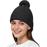 CHATSZ Winter Beanie with Pom Pom Cable Knit Beanie Hats for Women Warm Fleece Lined Knit Skull Cap Snow Hat for Girl