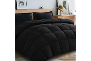 BEDHOURS Black Comforter Set Queen, 3 Pieces Ultra Soft Cooling Down Alternative, Reversible Comforter with 2 Pillow Shams for All Season (Black Queen)