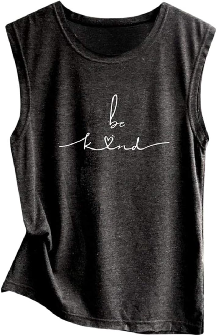 Aonember Women‘s Sleeveless Print Top Round Neck Casual Loose Tank T