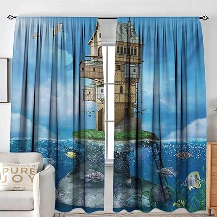 Amazon Com Nuomanan Kitchen Curtains Cartoon Fantasy Fisherman