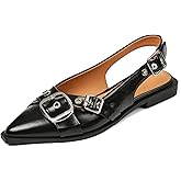 Women's Slingback Flats Closed Pointed Toe Flat Low Heel Dress Shoes Buckle Pathent Leather Ballet Flats for Women 2025 Comfrotable Work