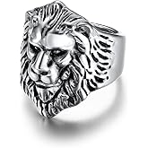 Animal Lion Head Ring, Rock Lion Ring for Men, Vikings Lion Ring Silver Lion Head Jewelry, Wild Lion Ring Gothic Lion Face Ring with Mane Punk Lion Amulet Ring for mens