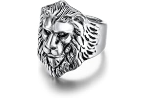 MAYIAHEY Animal Lion Head Ring, Rock Lion Ring for Men, Vikings Lion Ring Silver Lion Head Jewelry, Wild Lion Ring Gothic Lion Face Ring with Mane Punk Lion Amulet Ring for Boys