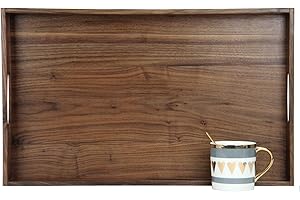 MAGIGO 22 x 14 Inches Large Rectangle Black Walnut Wood Ottoman Tray with Handles, Serve Tea, Coffee or Breakfast in Bed, Cla
