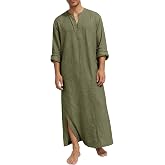 Runcati Mens Kaftan Robe Linen Long Sleeve Thobe Kurta Muslim Gown Shirt | Linen Cotton, Casual Shirts, V Neck
