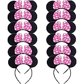 DreamHigh Mouse Ear and Pink Bow Headband for Girls Birthday Costume Party (12 Pcs Pack)