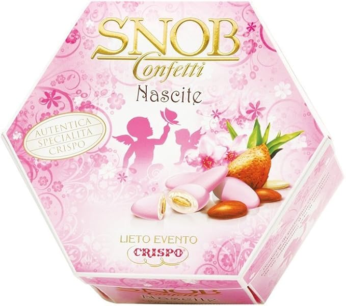 CONFETTI CRISPO SNOB NASCITA LIETO EVENTO ROSA MANDORLA CONFEZIONE DA