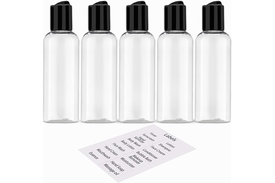 DNSEN 5 Pack 3.4 oz Travel Bottles for Toiletries TSA Approved Leakproof Plastic Empty Travel Size Bottles Containers with Labels