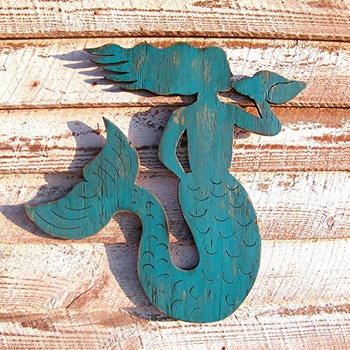 Mermaid Wooden Decor Coastal Mermaid Wall Decor Conch Shell Beach House Decor Coastal Living Decor