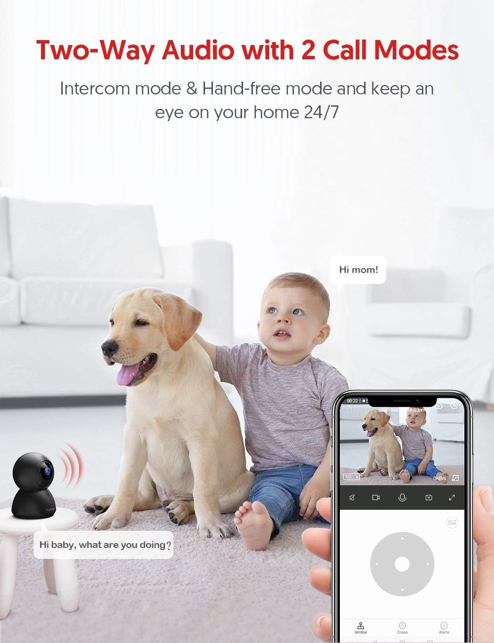 Baby Monitor, Victure 1080P WiFi Indoor Security Camera, Motion Tracking, Motion/Sound Detection, Night Vision,Two-Way Audio, Pan/Tilt, TF Slot/Cloud Storage Works with Alexa: Camera & Photo