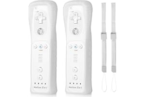 surcok Wii Remote Controller built-in Motion Plus, 2 Pack with Silicone Case and Wrist Strap (White)