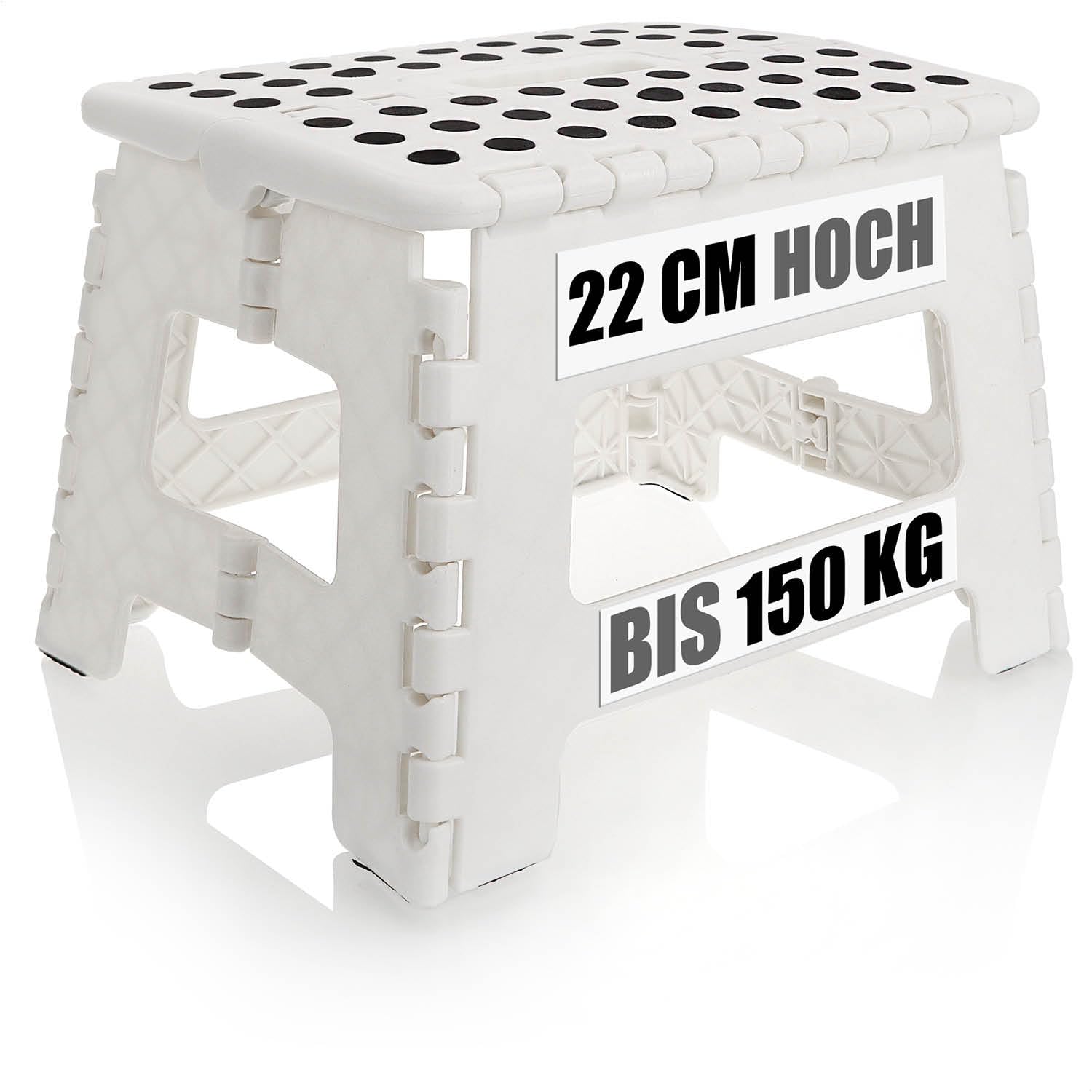 COM-FOUR® folding step with rubber studs - foldable step stool - portable climbing aid - non-slip folding stool - load capacity up to 150 kg (31x22x22cm white - 01 piece)