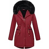 VXVGER Women's Winter Warm Parka Jacket Fleece Lined Drawstring Thicken Coat Windproof Hooded Sherpa Outerwear