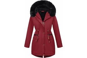 AFFA Women's Winter Warm Fleece Lined Parka Jacket Thickened Drawstring Hooded Sherpa Coat with Detachable Fur