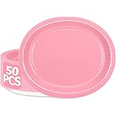 QZYL 50 Pcs Party Decorations, 12.2'' X 10.2'' Oval Large Paper Plates, Pink Disposable Paper Plates, Heavy Duty Paper Plates for Children's Birthday Party Wedding Picnic Baby Shower Barbecue Holiday