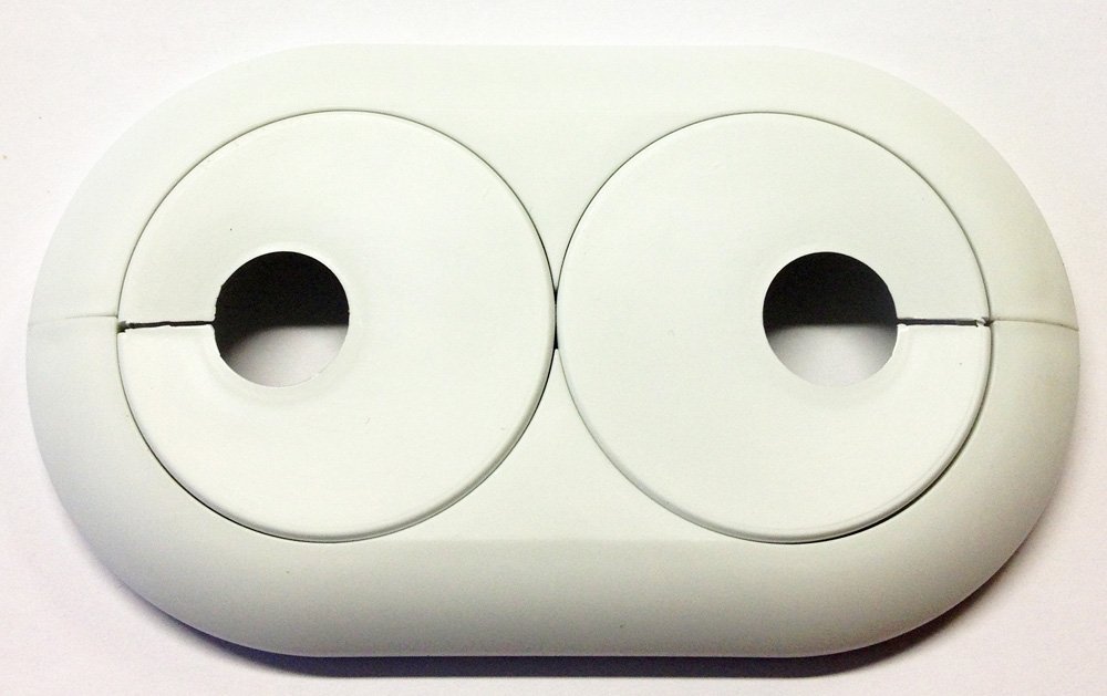 Double Rosette for Tube Outside Diameter 14 / 15 / 16 mm / Variable Hole Spacing between 35 - 58 mm / White Für 15mm Rohr (außen)