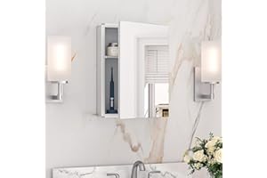 Keonjinn Small Medicine Cabinet 14 x 18 Inch, Assembly Required, Silver Bathroom Medicine Cabinet Mirror 35 x 46 CM, HD Tempe