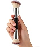Dual-Ended Foundation &amp; Powder Brush, 2 in 1 Large Flat/Angled Top Contouring Brush and Kabuki Brush for Flawless Makeup Tools Application of Liquid, Loose Powder, Cream, Blush