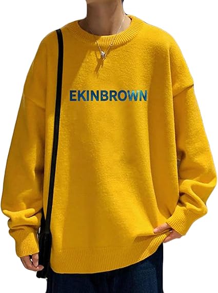 Amazon メンズ セーター 黒 ゆる ニット トップス 丸首 ドロップショルダー 英字付け 紳士 カットソー 上着 厚手 あったたか 黒アウター 秋 冬 トップス 青年 ストリート系 セーター 通販