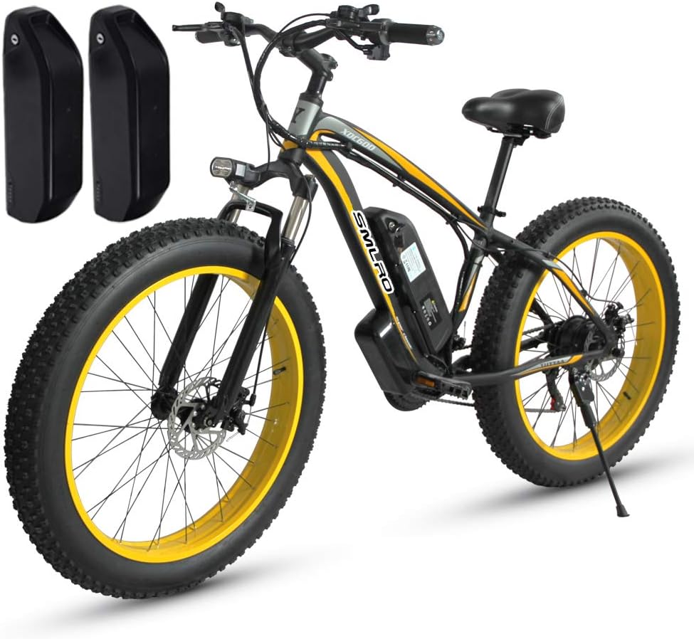 Shengmilo MX02, Electric Bike, 1000W Motor, 26inch Fat ebike, 48 V 17 AH Battery (MX02 Yellow(1000w)+Spare Battery)