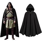KDAFJLKD Men's Medieval Hooded Cape Velvet Cloak Renaissance Victorian Vintage Capelet Halloween Sorcerer Cosplay Costume