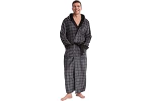 FG FEAYIGUDIM Mens Plush Plaid Hooded Robe, Full Length Fleece Big and Tall Bathrobe with Hood