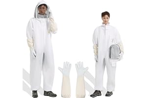 QHZHANG Bee Suit for Men Women Sting Proof, Polycotton Beekeeping Suits Beekeeper Costume&with Glove &Ventilated Hood, Bee Outfit for Backyard (XXL)
