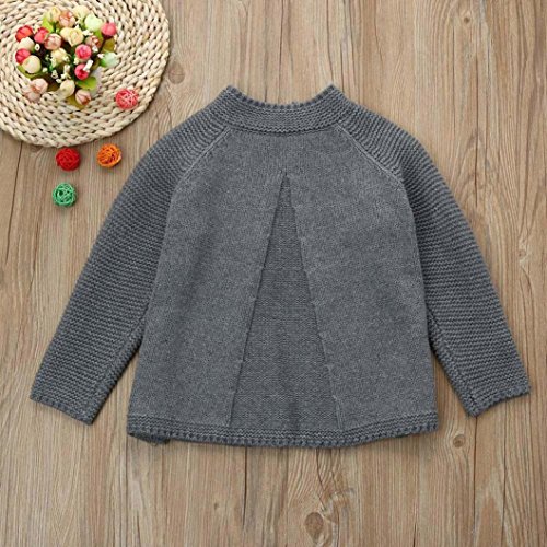 Sunbona Toddler Baby Girls Cute Autumn Button Knitted Sweater Cardigan Warm Thick Coat Clothes (8T(6~7years), Gray) - Thumbnail 4