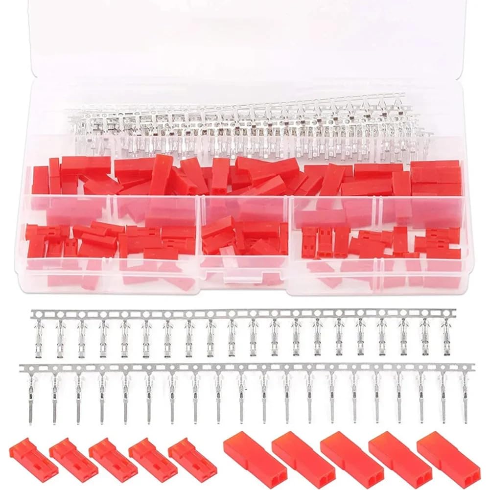 DollaTek 420PCS (70 Sets) JST SYP 2-Pin Red Female Male Plug Housing Kit, Male Female Crimp Terminal Connector Set