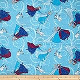Disney Frozen Sisters Ice Skating Toss Glitter Blue Fabric By The Yard