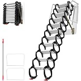WETOXL 10FT Wall Mounted Attic Ladder Pull Down System, 12-Step Al-Mg Alloy Collapsible Ladder Pull Down Attic Stairs, 900LBS Capacity Foldable Loft Stairs with Armrests