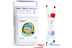 Jar Melo Washable Dual Tip Markers for Kids Ages 4-8, Brush & Chisel Tip, Water-Based Coloring Markers, Double-Tipped 24 Colors Marker Set with Storage Case, School Art Supplies for Boys & Girls 8-12