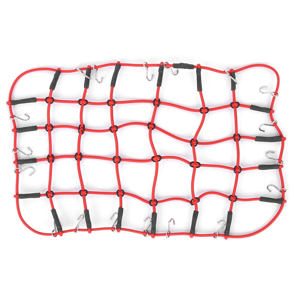 Elastic Luggage Universal Luggage Net Storage Net Roof Rack Net Stretchable Simulation Accessories for 1/8 1/10 RC Crawlers (Red)