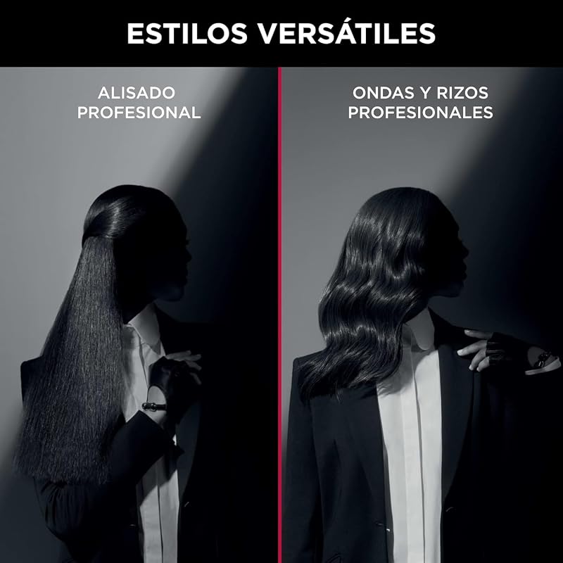 Rowenta x karl lagerfeld k/pro stylist sf467l - alisador de cabelo com revestimento cerâmico, 8 temperaturas, alisamento e ondulação, sistema de travamento, pente integrado, inclui bolsa de higiene e grampos de cabelo