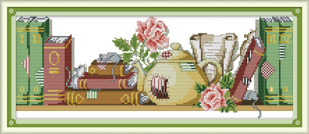 Cross Stitch Kits, Mouse who Like Books Awesocrafts Easy Patterns Cross Stitching Embroidery Kit Supplies Christmas Gifts, Stamped or Counted (Mouse, Stamped)