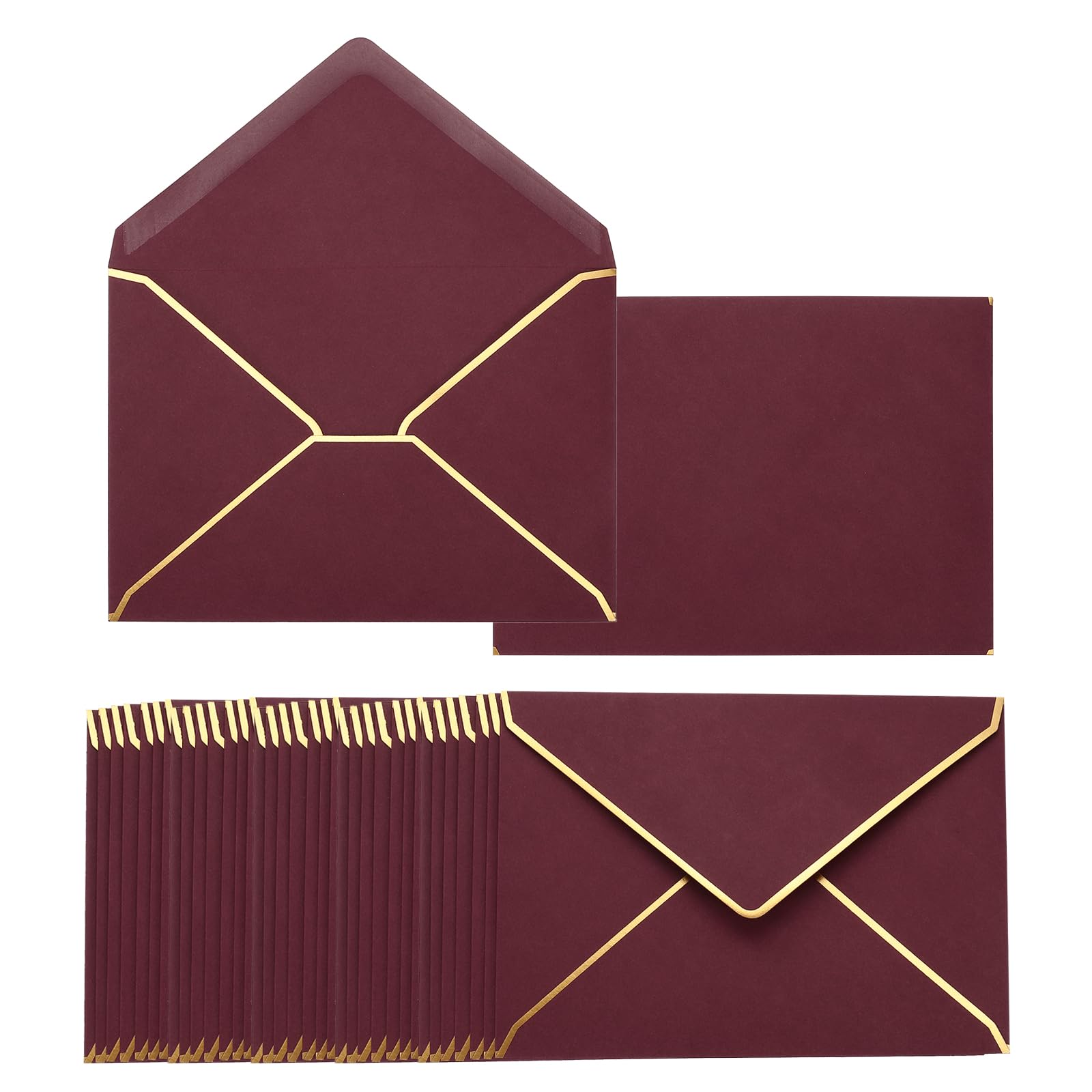 PATIKIL 200 Pack 5 x 7 Envelopes with Gold Border Christmas Envelopes for A7 Cards V Flap Envelopes for Office Wedding Gift Cards, Invitations, Photos, Graduation (Burgundy)