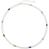 GABOX Handmade Pearl Necklace with Colorful Boho Beads, Unique Original Design Artisan Jewelry Choker for Women, Perfect for Travel, Parties and Daily Wear as a Trendy Accessory